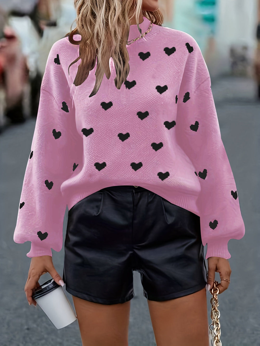 Chloey Maglione Donna con Cuori – Pullover Morbido Girocollo a Maniche Lunghe Casual Chic