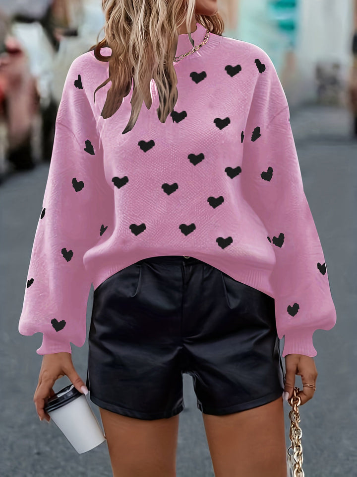 Chloey Maglione Donna con Cuori – Pullover Morbido Girocollo a Maniche Lunghe Casual Chic