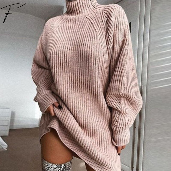 Kate Abito Maglione – Vestito in Maglia a Coste con Collo Alto e Maniche Ampie