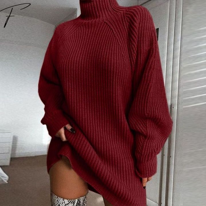 Haisley Donna Abito Maglione a Costine – Collo Alto, Maniche a Palloncino e Vestibilità Oversize