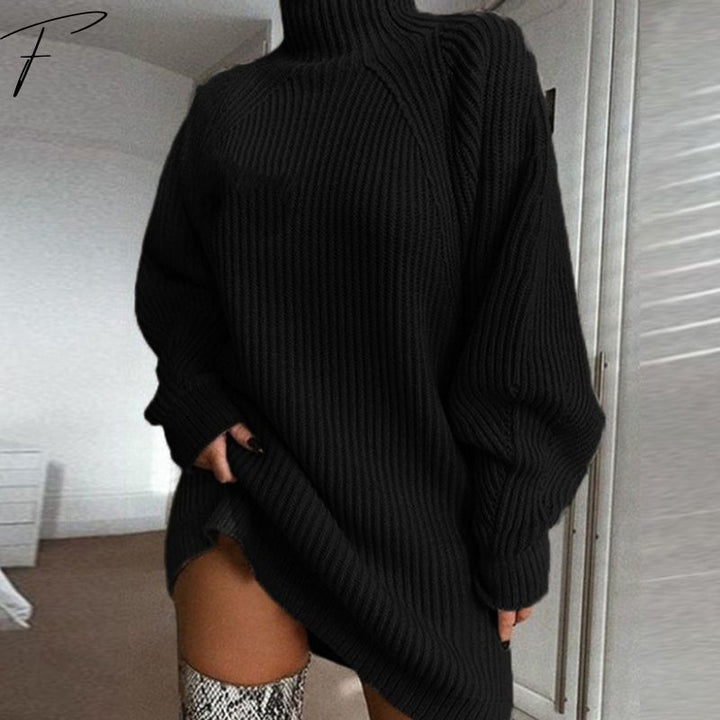 Haisley Donna Abito Maglione a Costine – Collo Alto, Maniche a Palloncino e Vestibilità Oversize