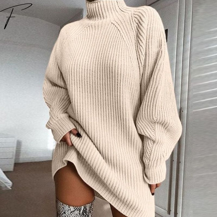 Haisley Donna Abito Maglione a Costine – Collo Alto, Maniche a Palloncino e Vestibilità Oversize