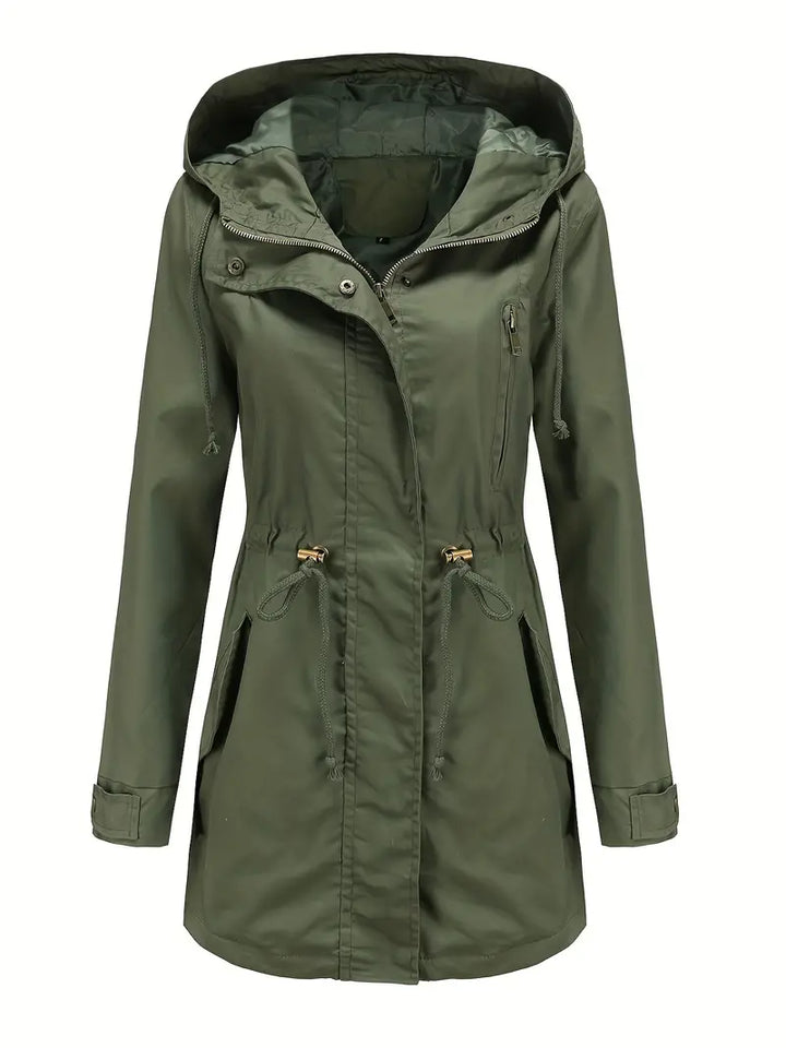 Long Women's Raincoat Jacket With Zipper | Long Sleeve