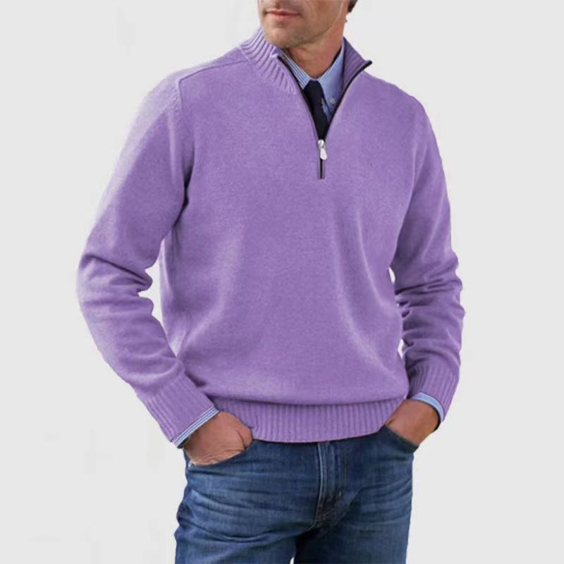 Arvid Maglione Bărbați cu Jumătate de Fermuar – Pulover Tricotat cu Guler Înalt de Stil Elegant
