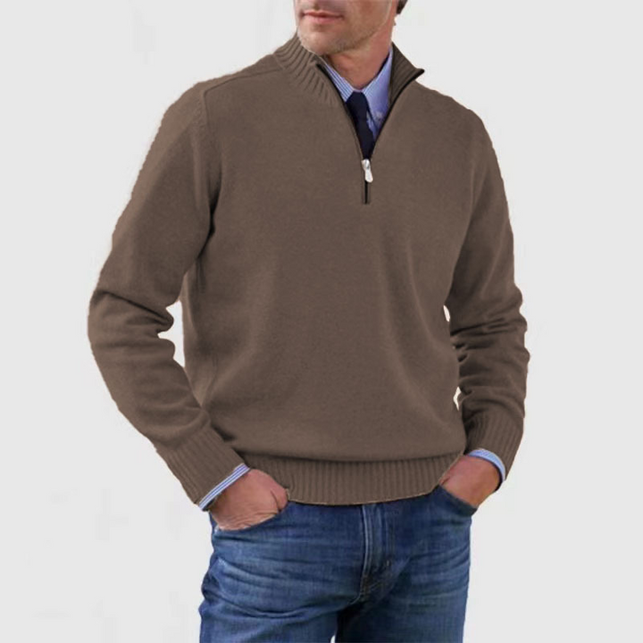 Arvid Maglione Bărbați cu Jumătate de Fermuar – Pulover Tricotat cu Guler Înalt de Stil Elegant