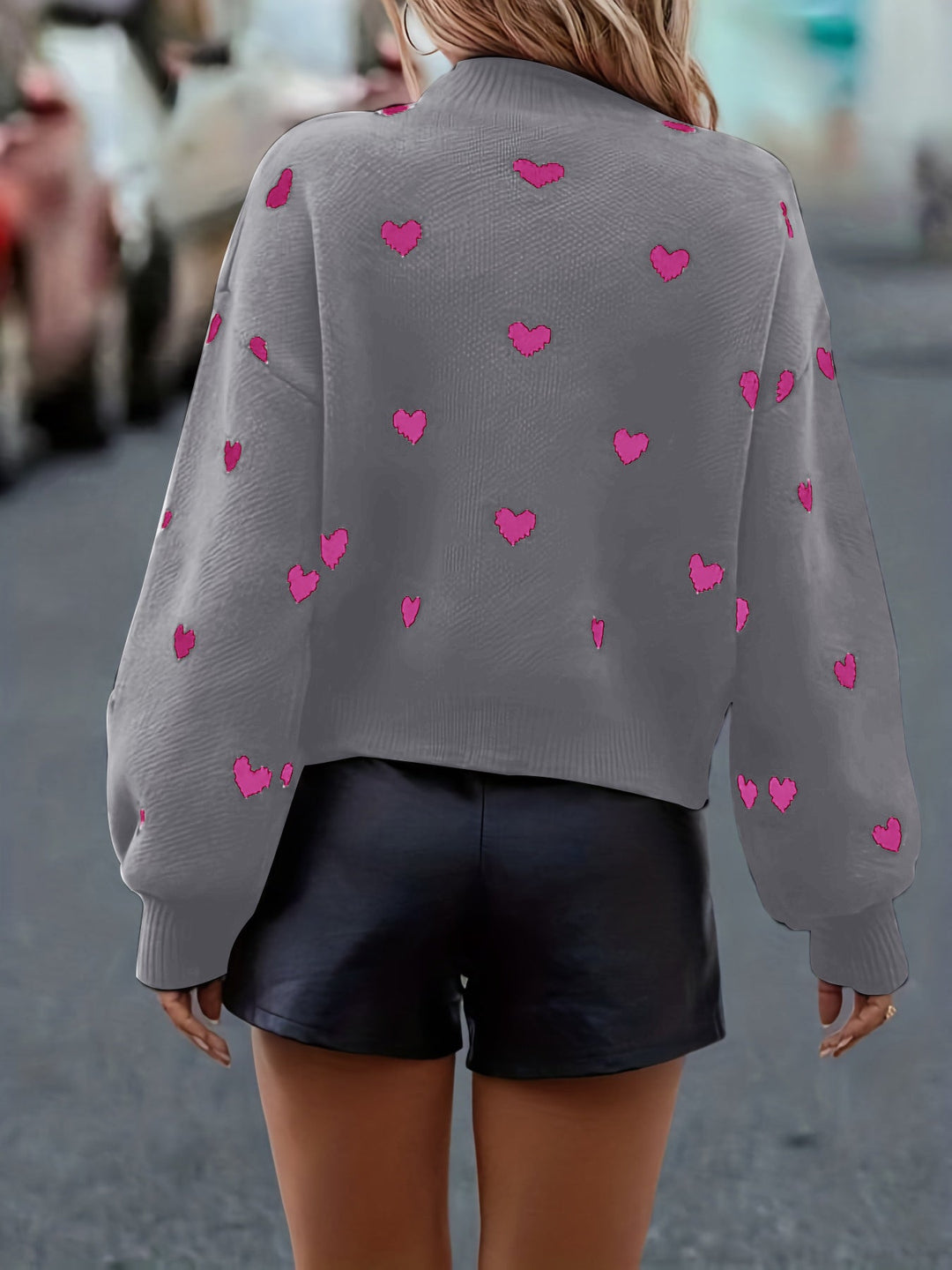 Chloey Maglione Donna con Cuori – Pullover Morbido Girocollo a Maniche Lunghe Casual Chic