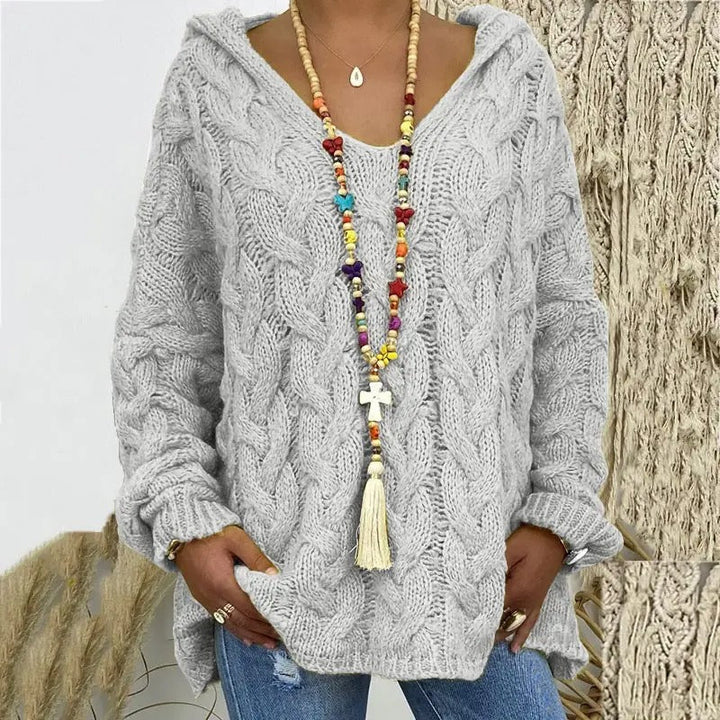Martha Maglione Donna con Cappuccio – Pullover Invernale a Trecce Morbido Vestibilità Relax