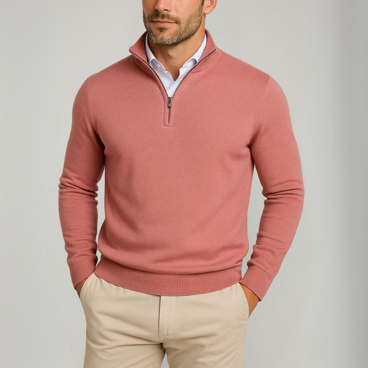 Reymond Maglione pánský svetr s čtvrtým zipem z bavlny – Slim Fit prodyšný a moderní styl
