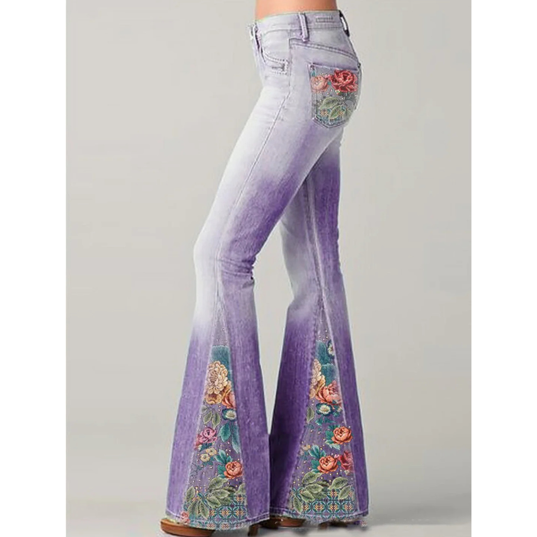 Women's Jeans with Floral Embroidery | Flared
