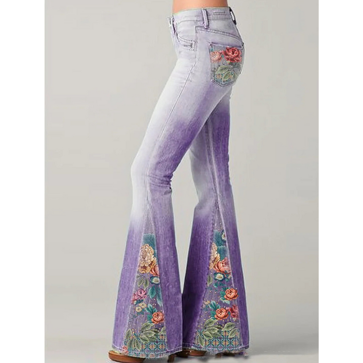 Women's Jeans with Floral Embroidery | Flared