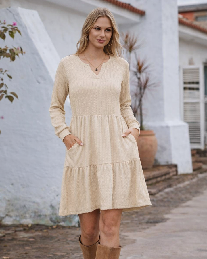 Zephyra Vestito in Maglia Donna – Scollo a V, Maniche Lunghe & A-Line con Tasche