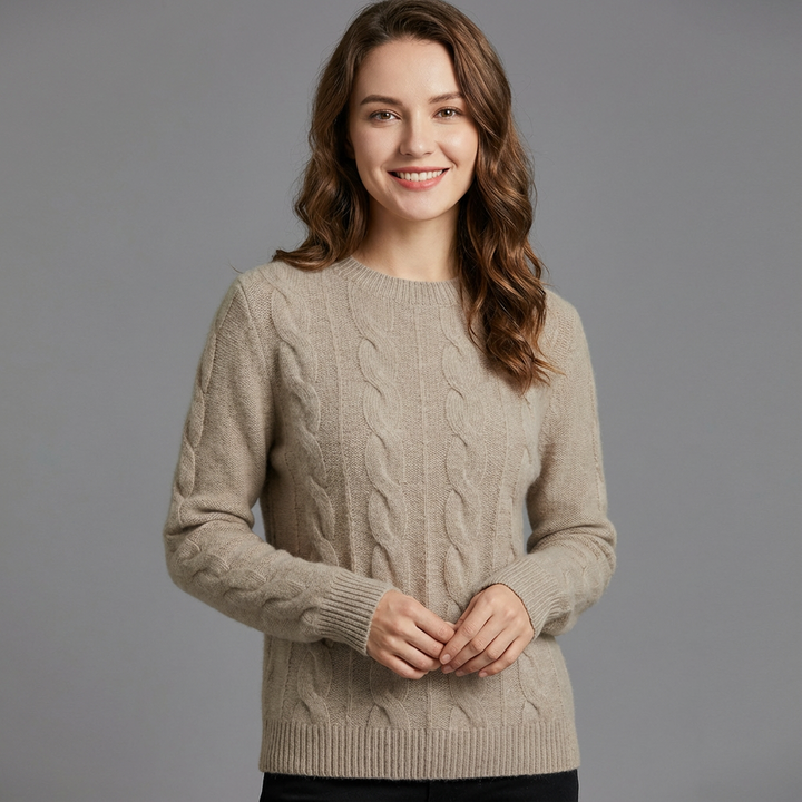 Sofia Maglione a Trecce da Donna – Maglia Oversize in Misto Lana con Motivo Classico