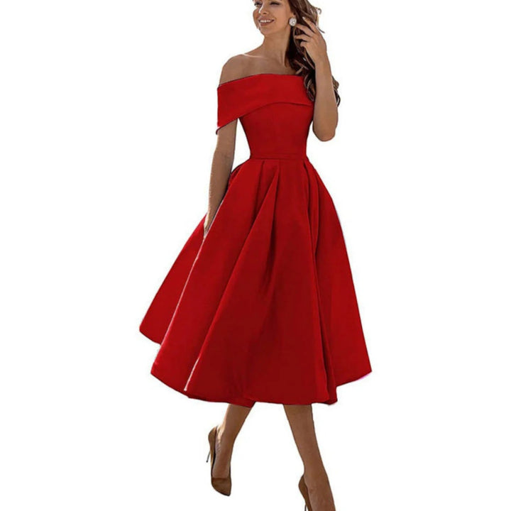 Amira | Rochie de cocktail cu umeri goi pentru femei | Midi