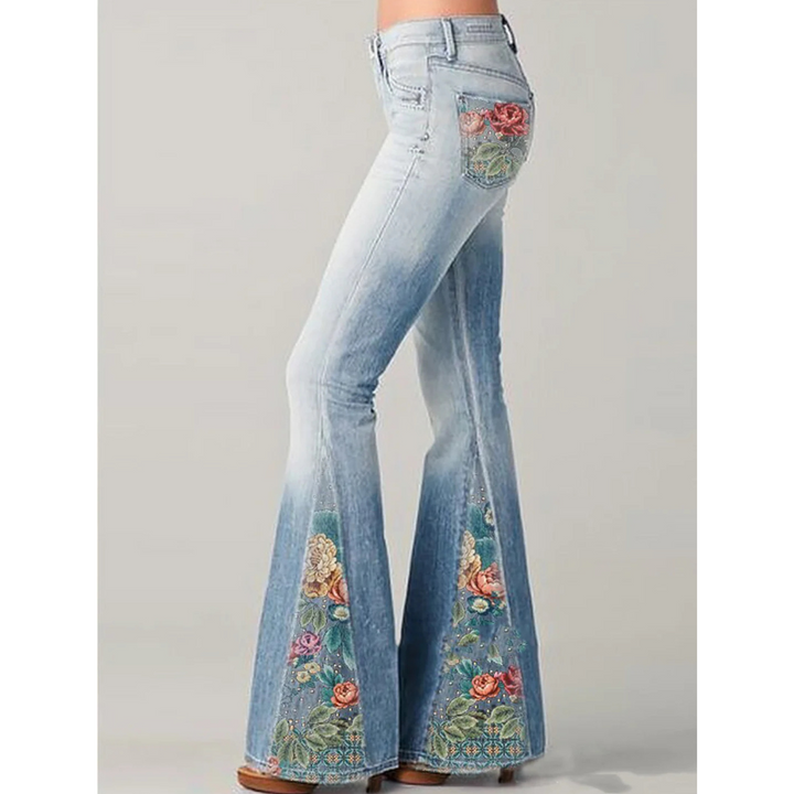 Women's Jeans with Floral Embroidery | Flared