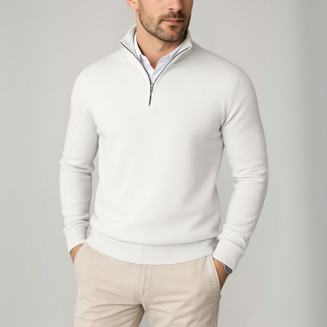 Reymond Maglione pánský svetr s čtvrtým zipem z bavlny – Slim Fit prodyšný a moderní styl