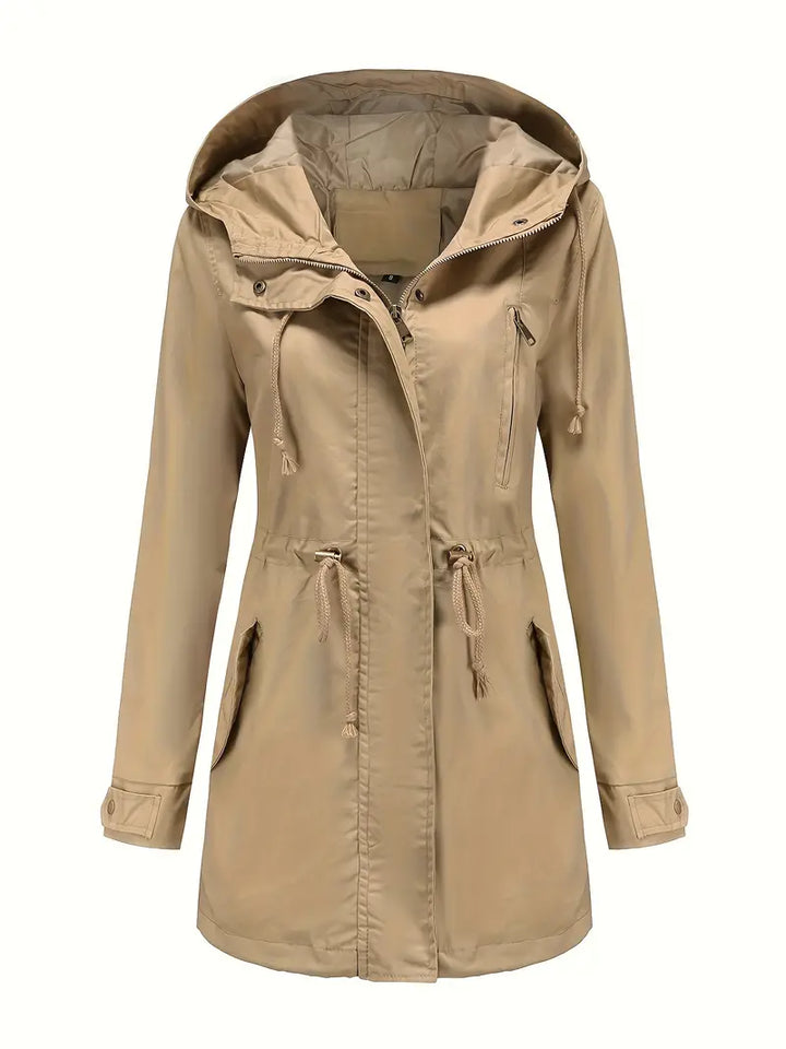 Long Women's Raincoat Jacket With Zipper | Long Sleeve