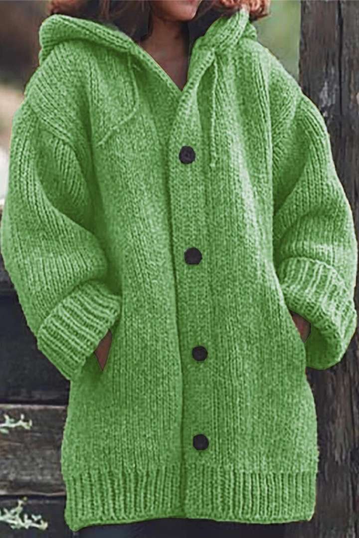 Long Women's Cardigan With Hood | With Buttons