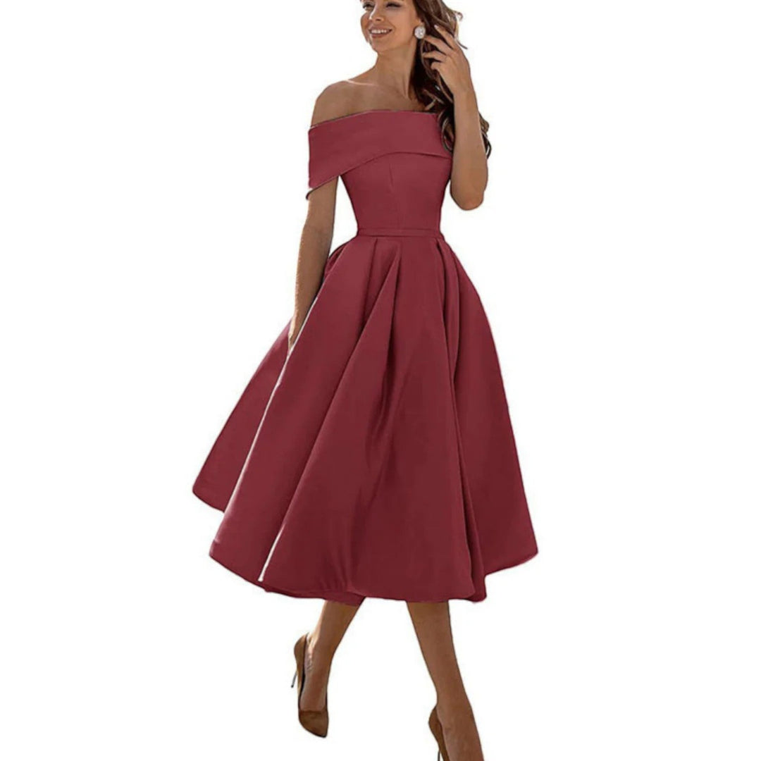 Amira | Rochie de cocktail cu umeri goi pentru femei | Midi