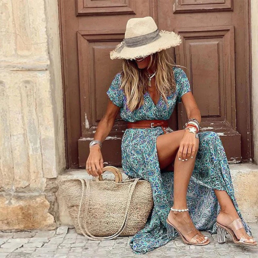 Aurora | Abito Estivo Bohémien Con Scollo A V Per Donna | Maxi
