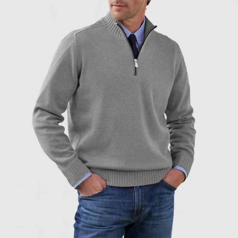 Arvid Maglione Bărbați cu Jumătate de Fermuar – Pulover Tricotat cu Guler Înalt de Stil Elegant