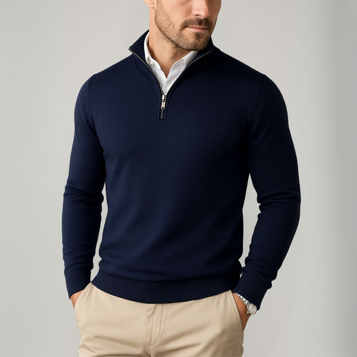 Reymond Maglione pánský svetr s čtvrtým zipem z bavlny – Slim Fit prodyšný a moderní styl