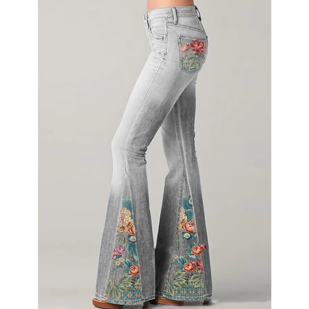Women's Jeans with Floral Embroidery | Flared