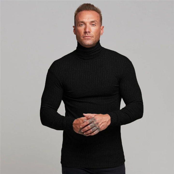 Jemily Maglione Uomo a Collo Alto – Pullover a Coste Elasticizzato Slim Fit Elegante