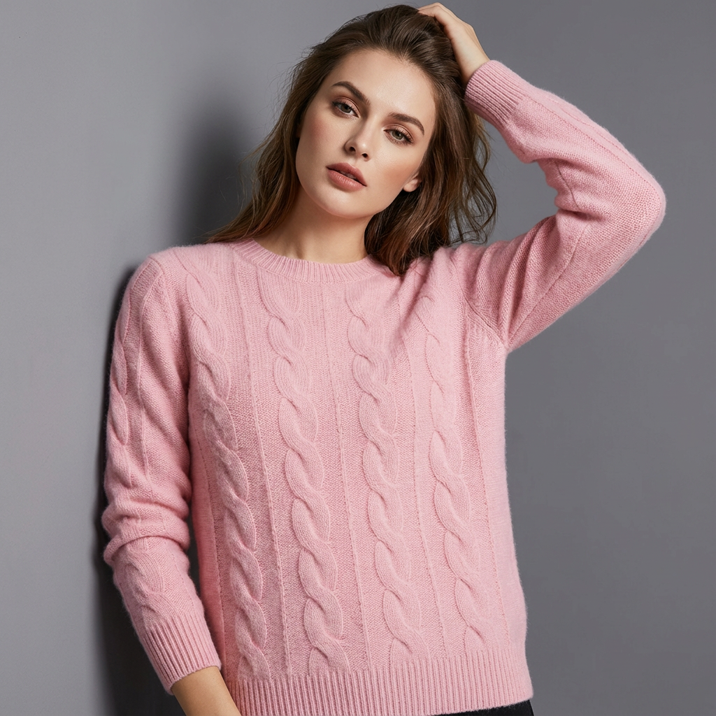 Sofia Maglione a Trecce da Donna – Maglia Oversize in Misto Lana con Motivo Classico