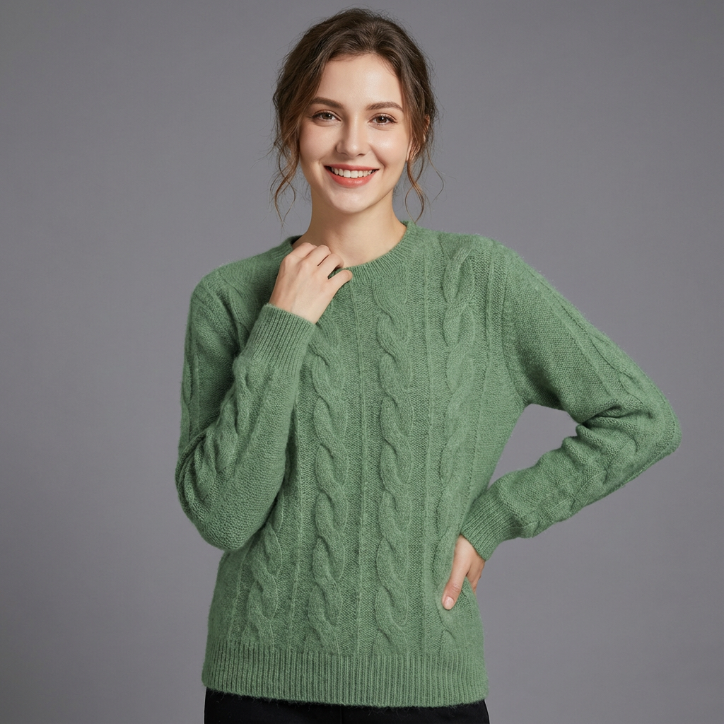 Sofia Maglione a Trecce da Donna – Maglia Oversize in Misto Lana con Motivo Classico
