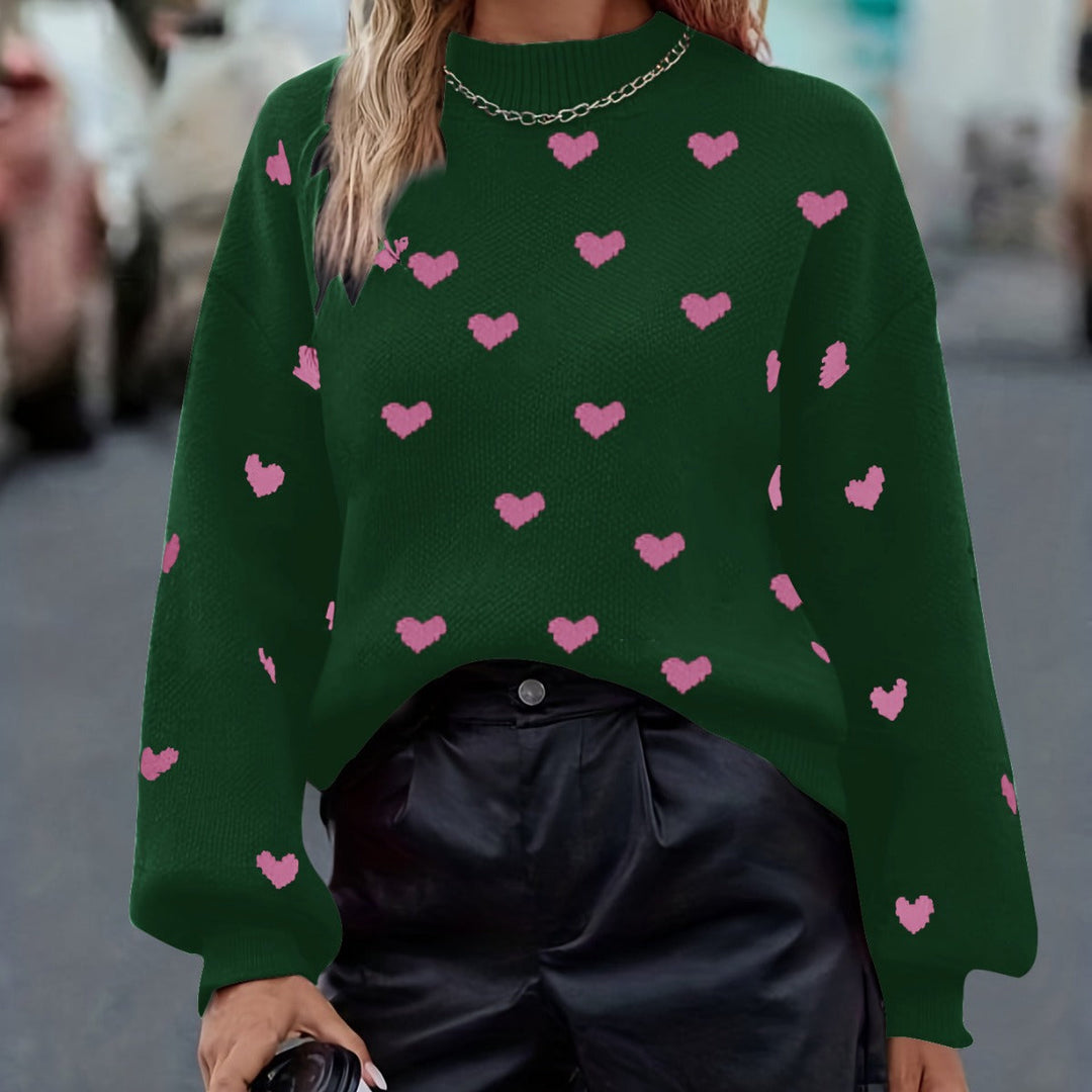 Chloey Maglione Donna con Cuori – Pullover Morbido Girocollo a Maniche Lunghe Casual Chic