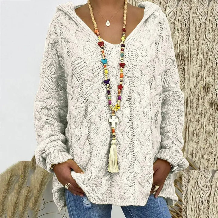 Martha Maglione Donna con Cappuccio – Pullover Invernale a Trecce Morbido Vestibilità Relax