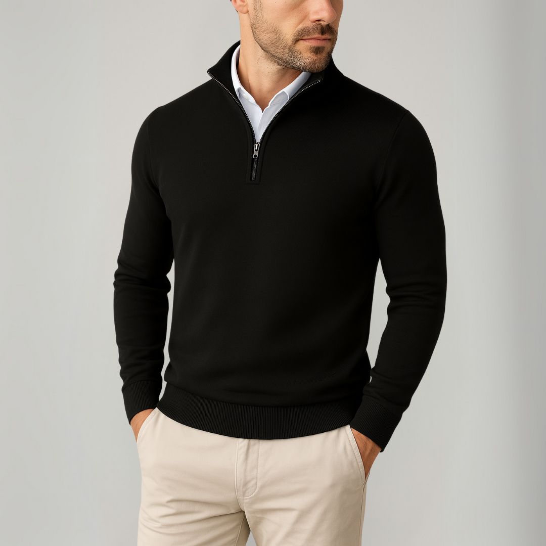 Reymond Maglione pánský svetr s čtvrtým zipem z bavlny – Slim Fit prodyšný a moderní styl