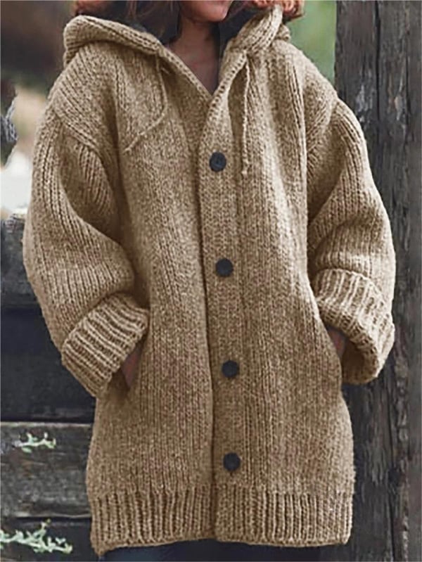 Long Women's Cardigan With Hood | With Buttons
