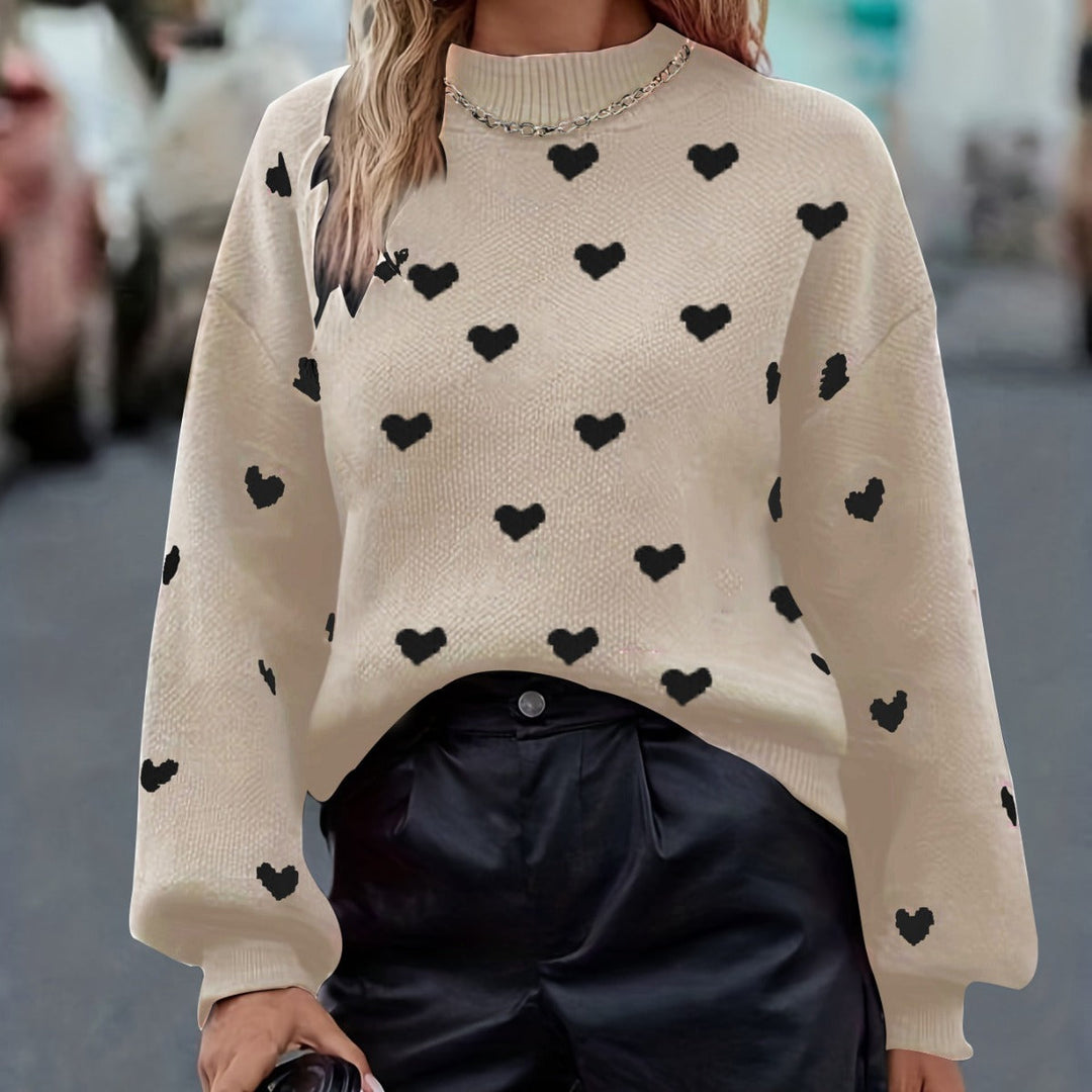 Chloey Maglione Donna con Cuori – Pullover Morbido Girocollo a Maniche Lunghe Casual Chic