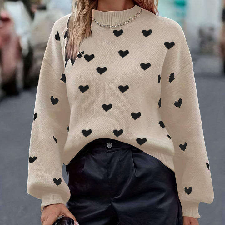 Chloey Maglione Donna con Cuori – Pullover Morbido Girocollo a Maniche Lunghe Casual Chic