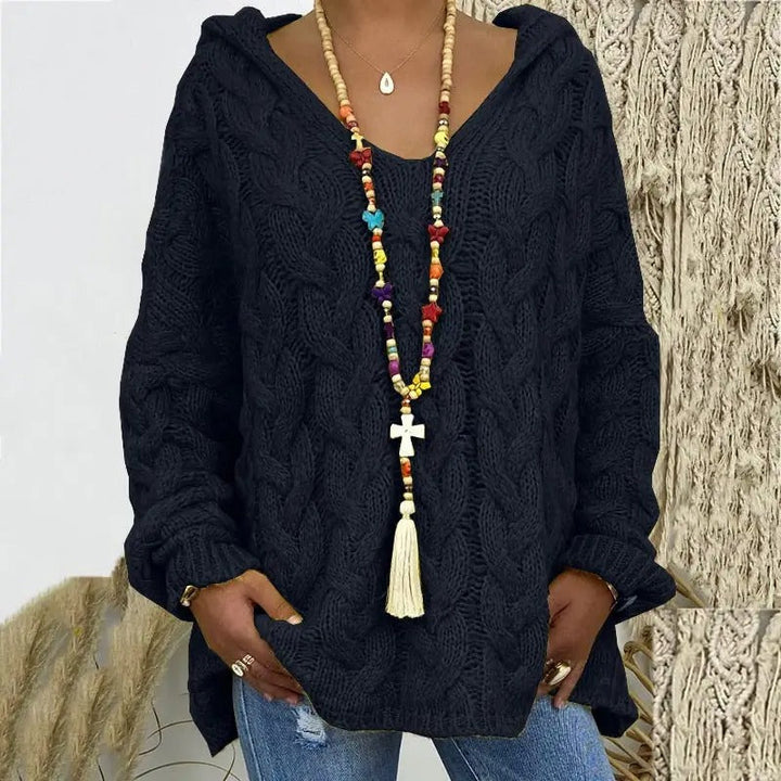 Martha Maglione Donna con Cappuccio – Pullover Invernale a Trecce Morbido Vestibilità Relax