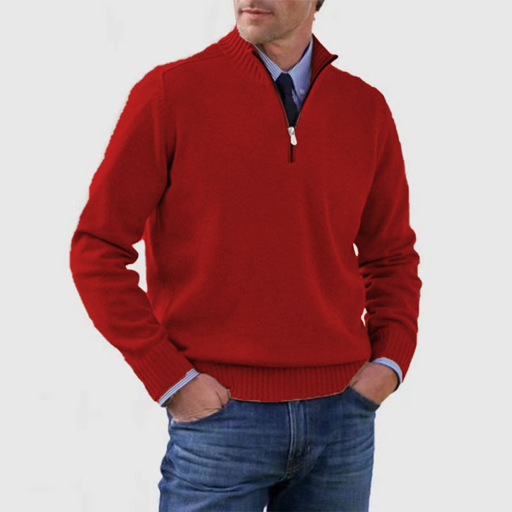 Arvid Maglione Bărbați cu Jumătate de Fermuar – Pulover Tricotat cu Guler Înalt de Stil Elegant