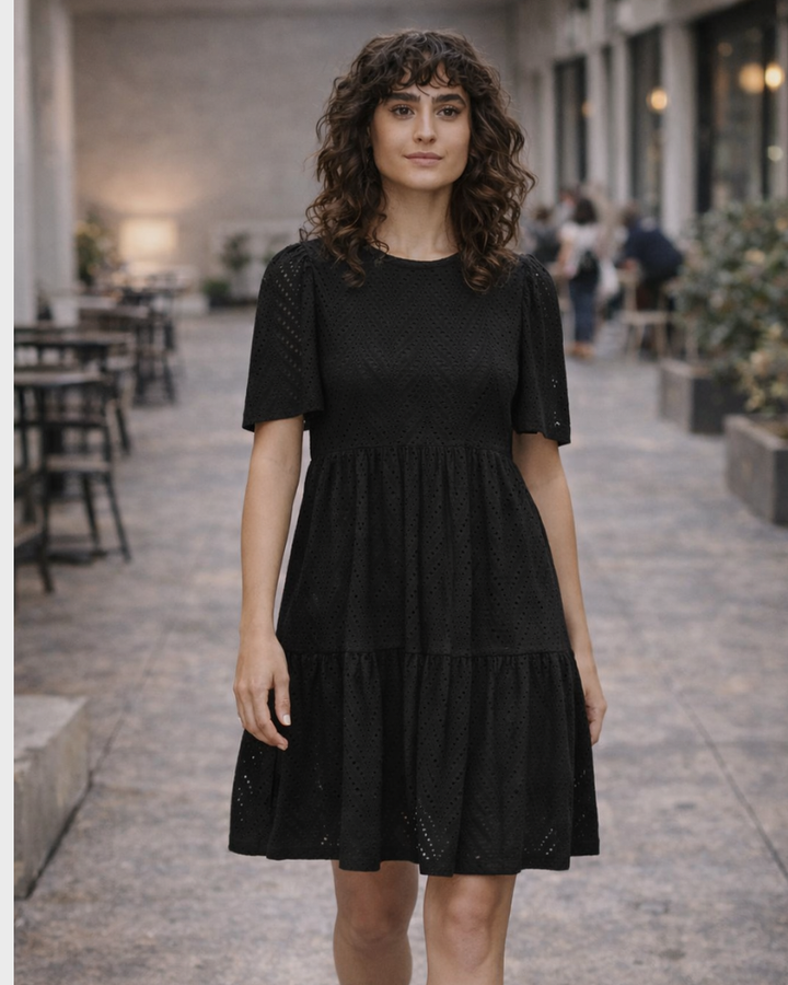 Althea Vestito Mini Donna – Maniche Corte, Motivo Traforato & A-Line Estivo