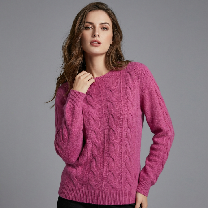 Sofia Maglione a Trecce da Donna – Maglia Oversize in Misto Lana con Motivo Classico