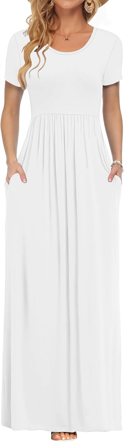 Andie Vestito Maxi Damska – Krótkie Rękawy, Luźny Krój i Letnie Kieszenie Casual