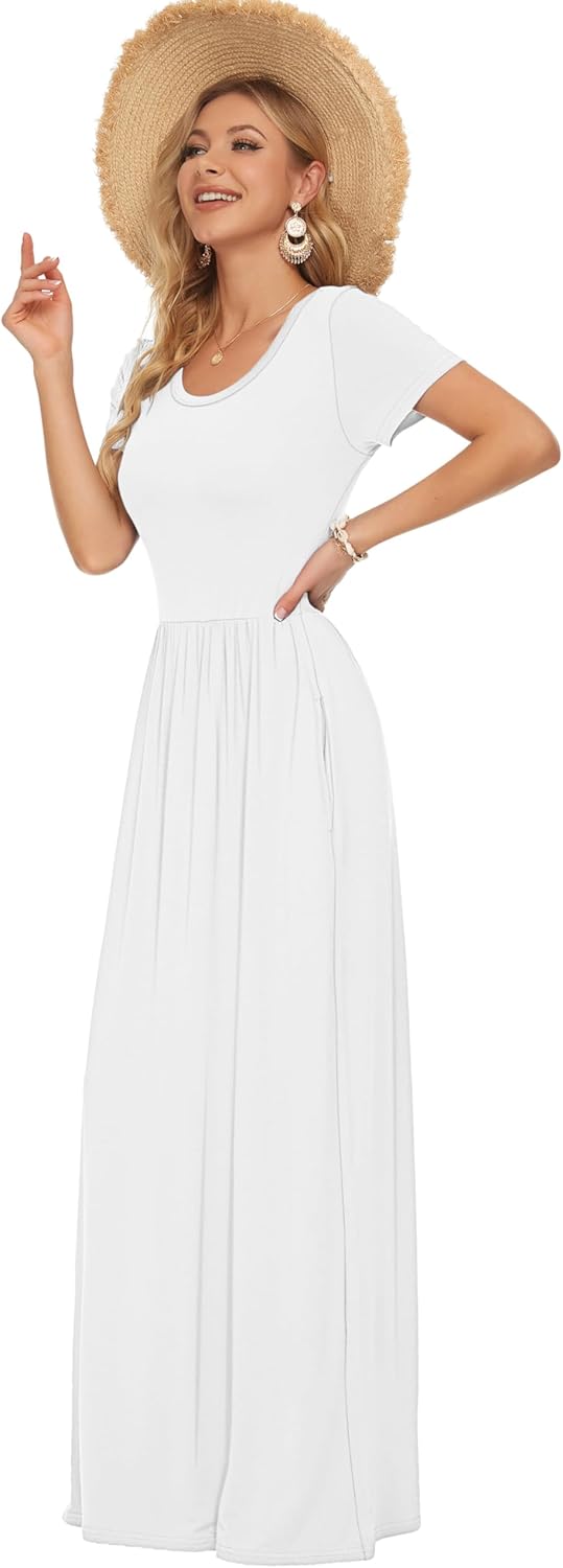 Andie Vestito Maxi Damska – Krótkie Rękawy, Luźny Krój i Letnie Kieszenie Casual