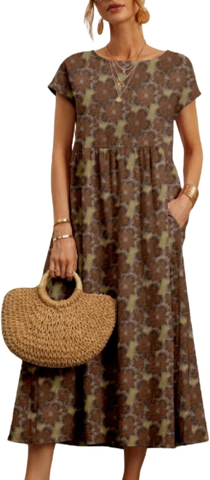 Zuri Vestito Donna – Cotone Lino, Senza Maniche & Stampa Boho Casual Estivo