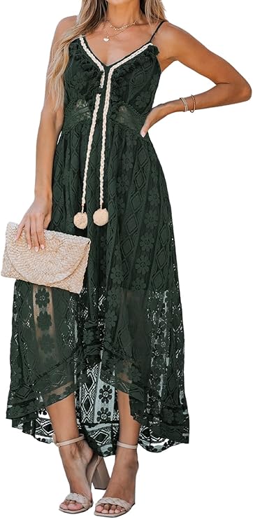 Dream Φόρεμα Maxi Γυναικείο – V Λαιμόκοψη, Δέσιμο & Boho Σχέδιο με Κομψές Βολάν