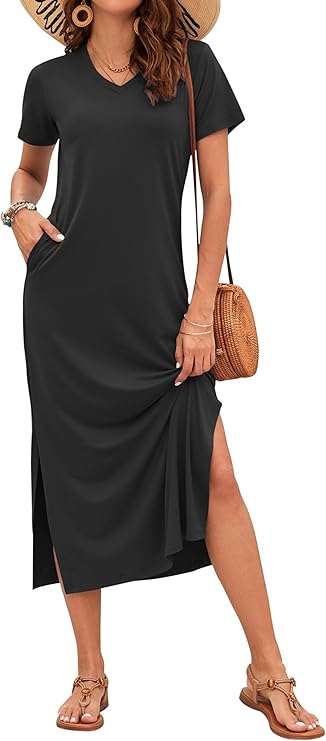 Rylie Robe Maxi Femme – Imprimé Floral, Col V & Poches Décontractées d'Été