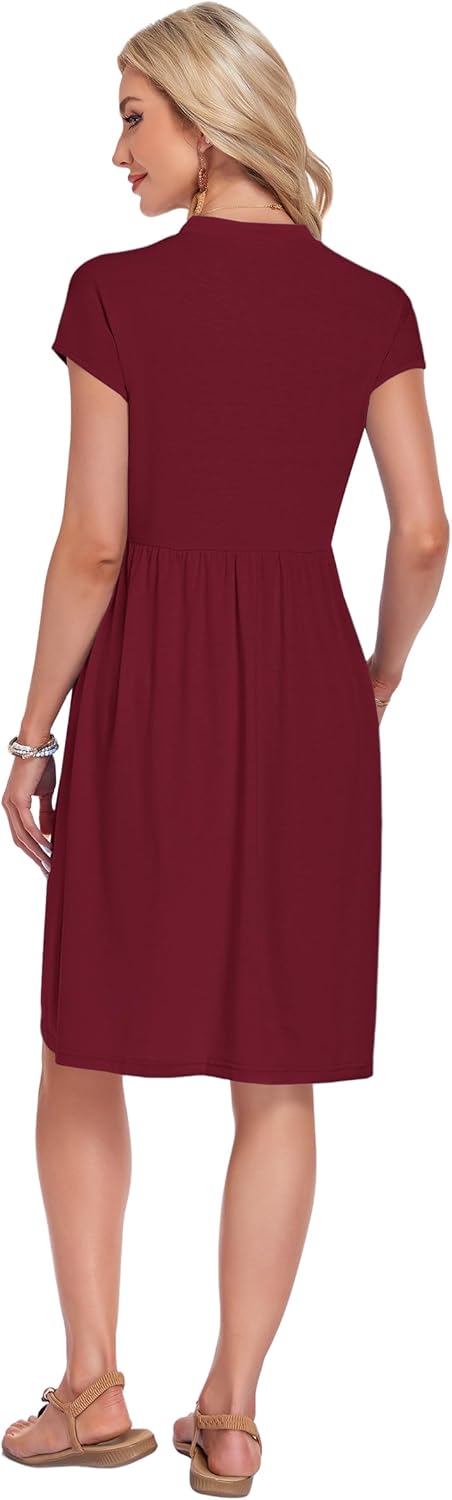 Lyra Vestito Midi Donna – Výstřih do V, Plisovaný a Kapsy, Elegantní Casual Styl