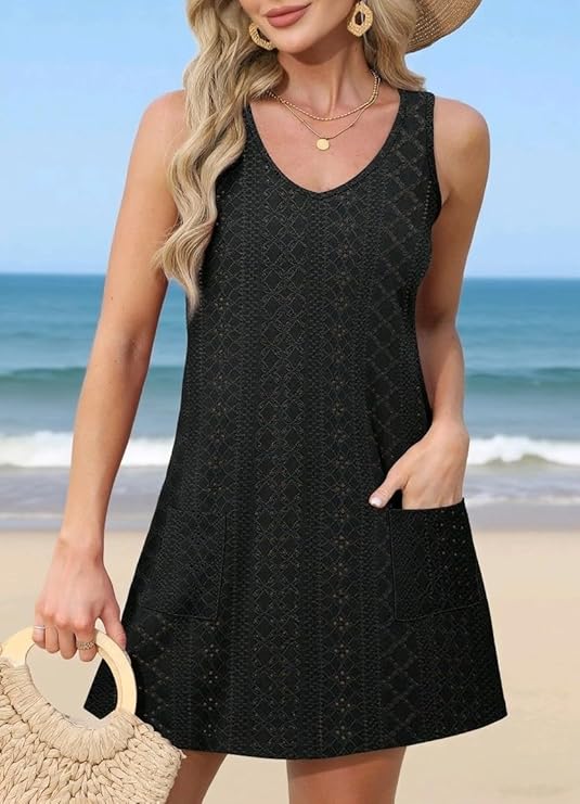 Aria Damen-Sommerkleid – V-Ausschnitt, Ärmellos & Weite, Lässige Passform
