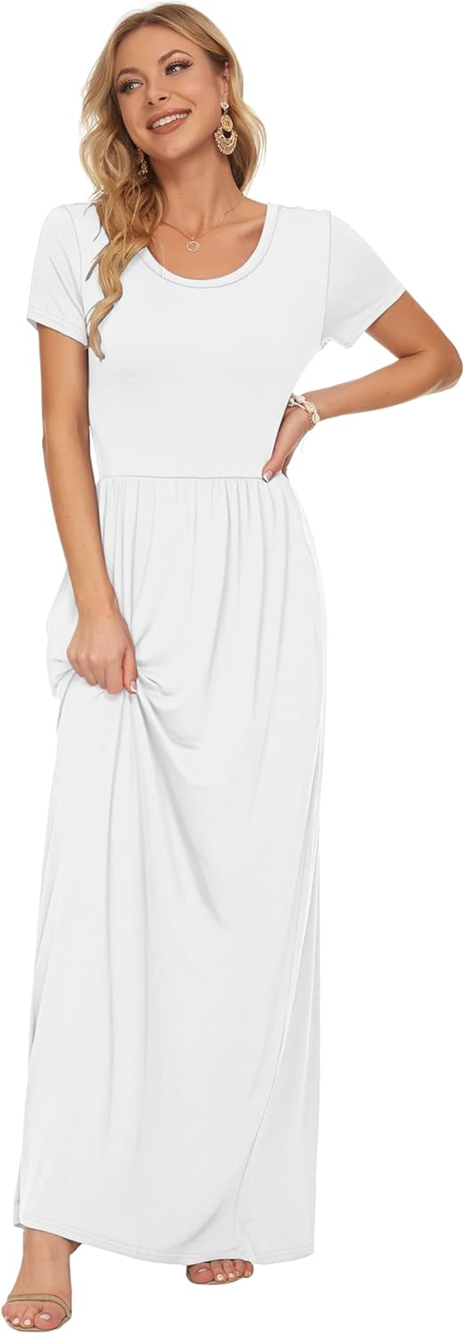 Andie Vestito Maxi Damska – Krótkie Rękawy, Luźny Krój i Letnie Kieszenie Casual