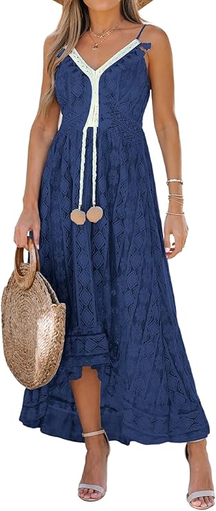 Dream Φόρεμα Maxi Γυναικείο – V Λαιμόκοψη, Δέσιμο & Boho Σχέδιο με Κομψές Βολάν