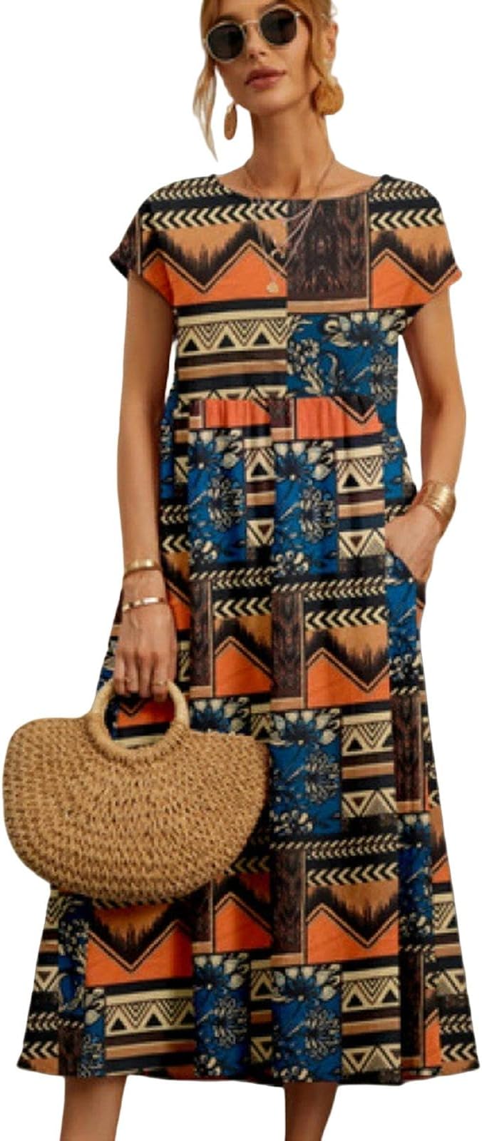 Zuri Vestito Donna – Cotone Lino, Senza Maniche & Stampa Boho Casual Estivo