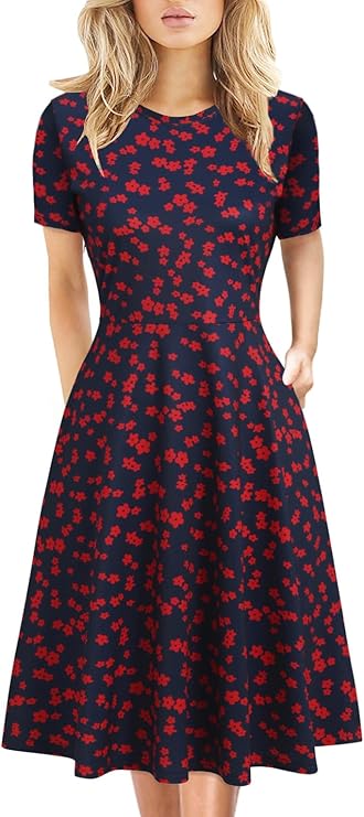 Nyla Dámské Šaty – Vintage Květinový Vzor, Áčkový Střih & Elegantní Kapsy do Kanceláře